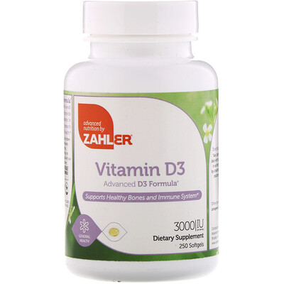 Zahler Витамин D3, улучшенная формула D3, 3000 МЕ, 250 мягких желатиновых таблеток