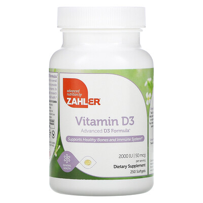 Zahler Vitamin D3, Advanced D3 Formula, 50 mcg (2,000 IU), 250 Softgels