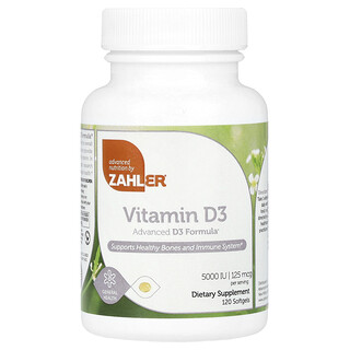 Zahler, Vitamina D3, Fórmula avanzada de vitamina D3, 125 mcg (5000 UI), 120 cápsulas blandas
