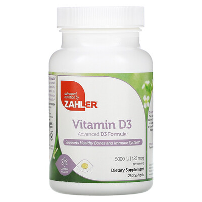 Zahler Vitamin D3, Advanced D3 Formula, 125 mcg (5,000 IU), 250 Softgels