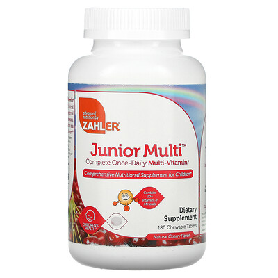Zahler Junior Multi Полный набор мультивитаминов всего в 1 таблетке в день Натуральный вишневый вкус 180 жевательных таблеток