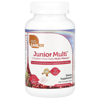 Zahler, Junior Multi™, Suplemento multivitamínico completo de una ingesta diaria, Cereza natural, 180 comprimidos masticables