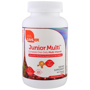 Zahler, Junior Multi, Полный набор мультивитаминов всего в 1 таблетке в день, Натуральный вишневый вкус, 180 жевательных таблеток