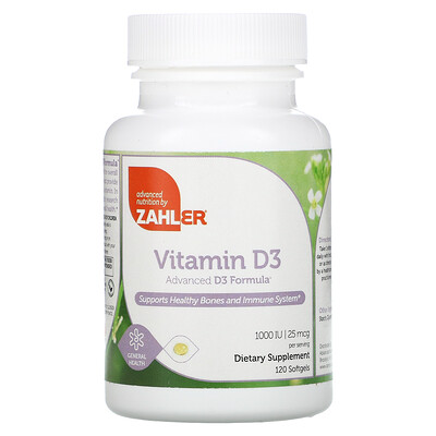 Zahler Vitamin D3, Advanced D3 Formula, 25 mcg (1,000 IU), 120 Softgels