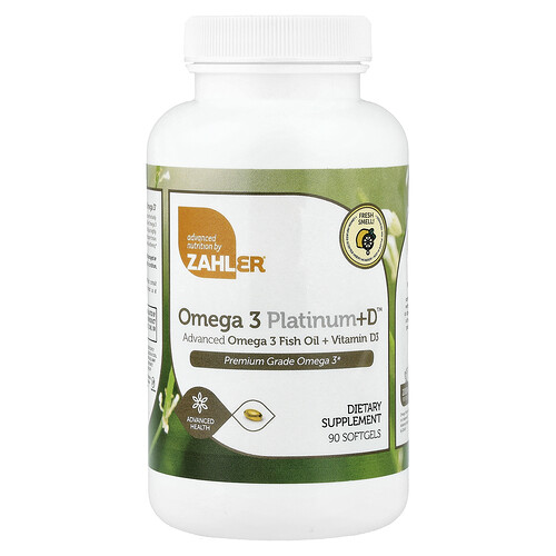 Zahler, Omega 3 Platinum+D, fortschrittliches Omega-3-Fischöl + Vitamin D3, 2.000 mg, 90 Weichkapseln (1.000 mg pro Weichkapsel)