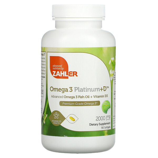 Zahler‏, Omega 3 Platinum+D, Advanced Omega 3 Fish Oil + Vitamin D3, 1,000 mg, 90 Softgels