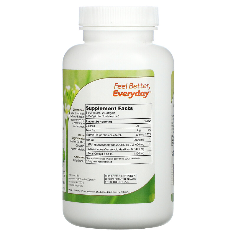 Zahler, Omega 3 Platinum+D, Advanced Omega 3 Fish Oil + Vitamin D3
