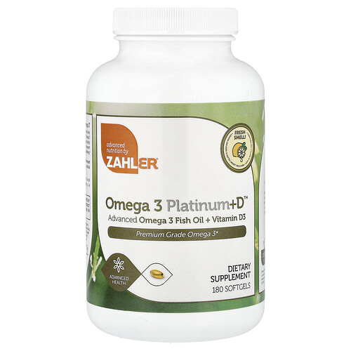 Zahler Omega 3 Platinum+D™, Advanced Omega 3 Fish Oil + Vitamin D3, 180 Softgels