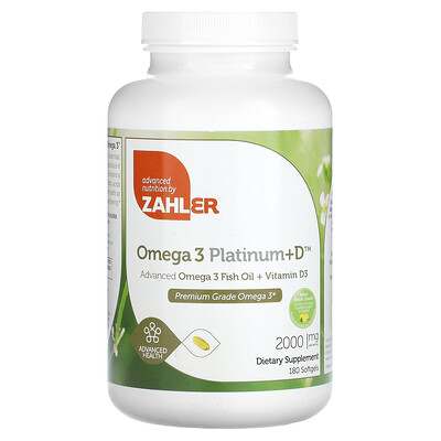 

Zahler Omega 3 Platinum+D Advanced Omega 3 Fish Oil + Vitamin D3 1 000 mg 180 Softgels
