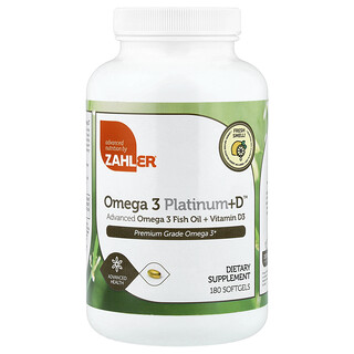 Zahler, Omega-3 Platinum+D™，高级 Omega-3 鱼油 + 维生素 D3，180 粒软胶囊