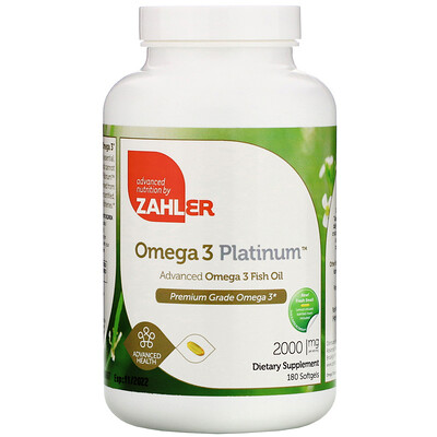Zahler Omega 3 Platinum, улучшенный рыбий жир с омега-3, 2000 мг, 180 гелевых капсул