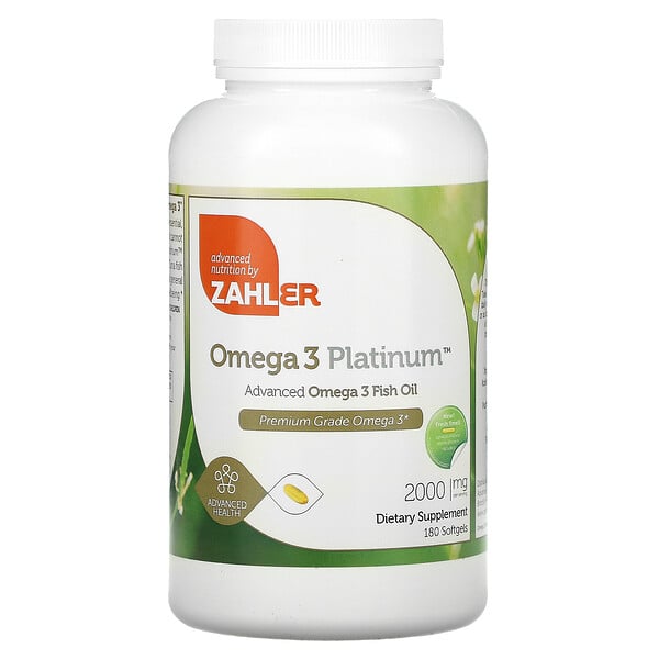 Zahler‏, Omega 3 Platinum, שמן דגים מתקדם עם אומגה 3,‏ 2,000 מ"ג, 180 כמוסות רכות