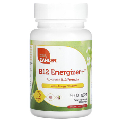 

Zahler B12 Energizer +, улучшенная формула витамина B12, натуральная вишня, 5000 мкг, 120 пастилок