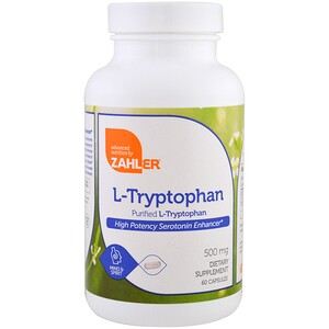 Купить Zahler, L-триптофан, очищенный L-триптофан, 500 мг, 60 капсул  на IHerb