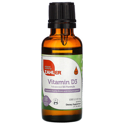 Zahler витамин D3, улучшенная формула D3, 1000 МЕ, 30 мл (1 жидк. унция)