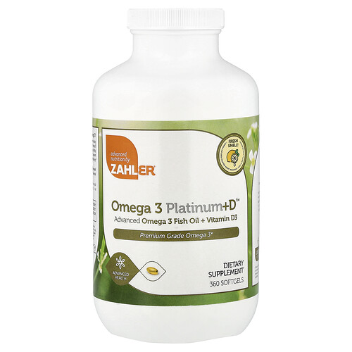Zahler Omega 3 Platinum+D™, Advanced Omega 3 Fish Oil + Vitamin D3, 360 Softgels