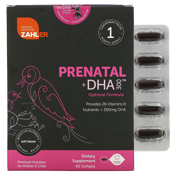 Zahler, Suplemento prenatal con DHA 300, 60 cápsulas blandas