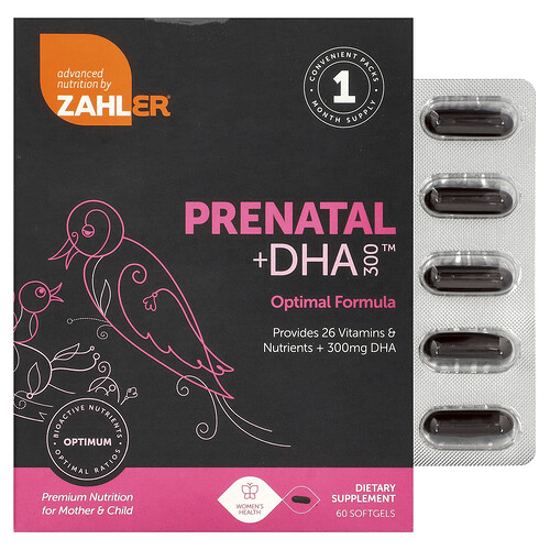 Zahler, Prenatal + DHA 300, 120 cápsulas blandas