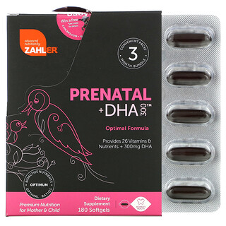 Zahler, Suplemento prenatal con DHA 300, 180 cápsulas blandas