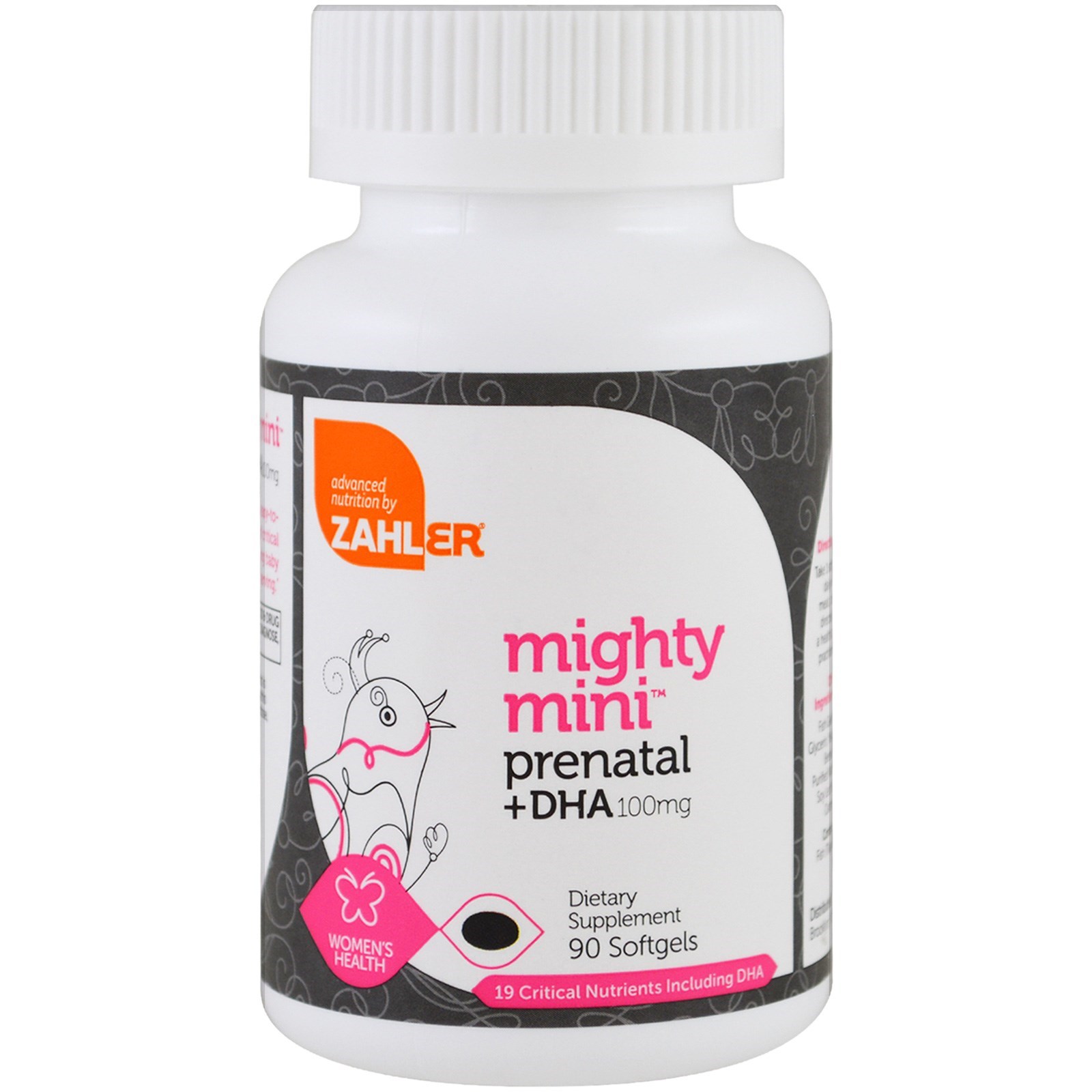 Zahler, Mighty Mini дородовой комплекс + ДГК 100 мг, 90 мягких капсул