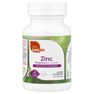 Zahler, Zinc, Bioactive Zinc Citrate, 90 Capsules (50 mg per Capsule)
