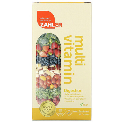 

Zahler, Digestion, Daily Multivitamin + Gut Health Support With Digest Complex & Probiotics, 60 Capsules