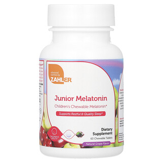 Zahler, Melatonin Junior, Anggur Asli, 60 Tablet Kunyah (1 mg setiap Tablet)