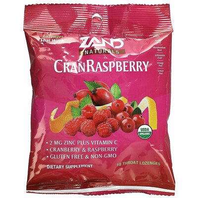 

Zand, Naturals, Organic CranRaspberry, 18 Throat Lozenges