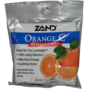 Zand, Витамин C, Herbalozenge,  апельсин, 15 леденцов