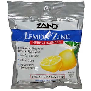Zand, Лимон цинк, Herbalozenge, с натуральным ароматом лимона, 15 леденцов