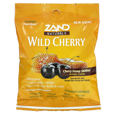 

Zand, Naturals, Wild Cherry, Cherry Honey Soother, 15 Throat Lozenges