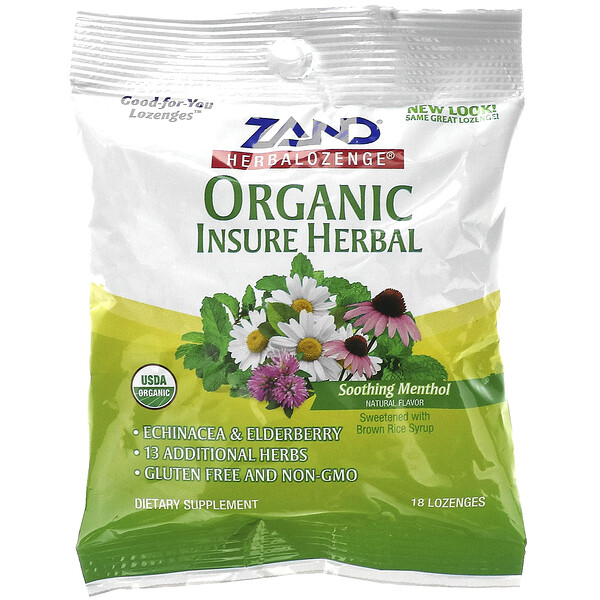 Zand‏, Herbalozenge, Organic Insure Herbal, Soothing Menthol, 18 Lozenges