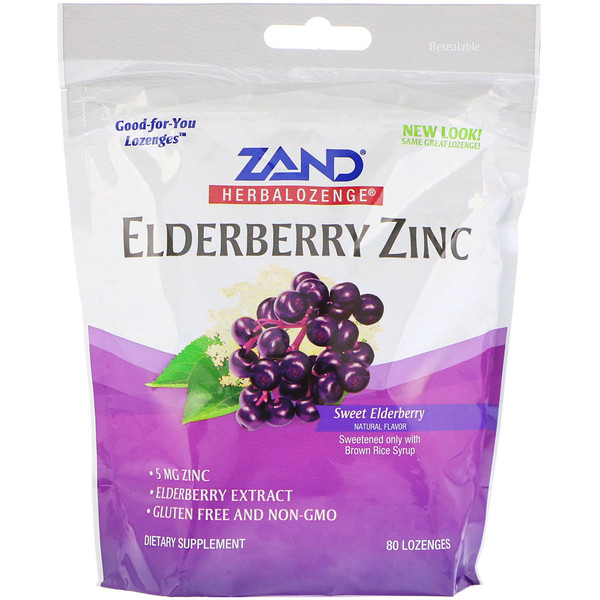 Zand, Herbalozenge, Elderberry Zinc, Sweet Elderberry, 80 Lozenges ...