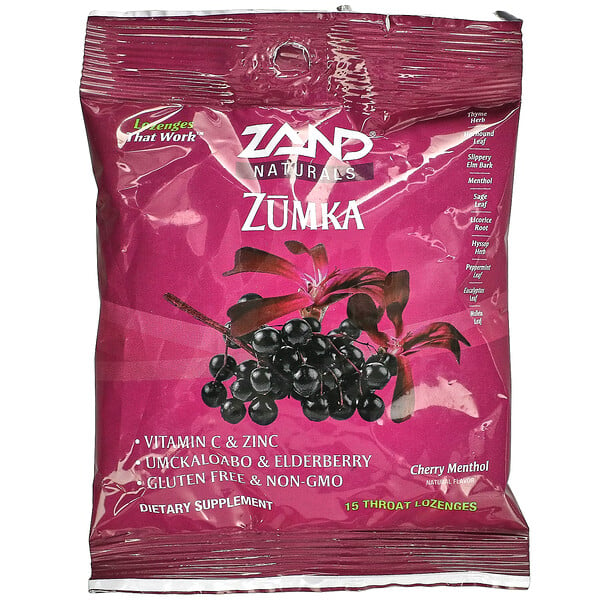 Zand, Zumka, Herbalozenge, со вкусом вишни и ментола, 15 леденцов
