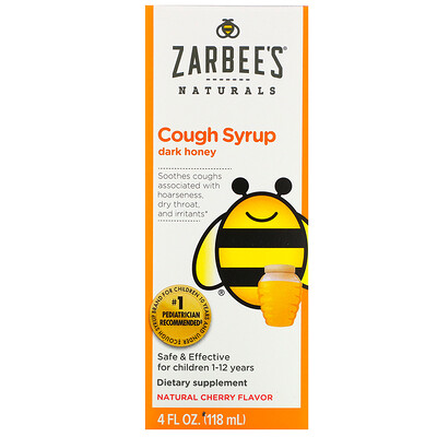Zarbee's Детский сироп от кашля, темный мед, для детей от 12 месяцев, натуральный вишневый вкус, 118 мл (4 жидк. унции)