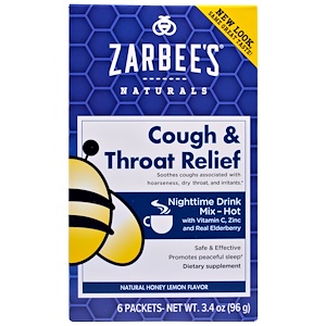 Отзывы о Зарбис, Cough & Throat Relief, Nighttime Drink, Natural Honey Lemon Flavor, 6 Packets, 3.4 oz (96 g)