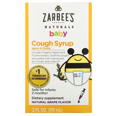 Zarbee's Baby, Cough Syrup, Agave & Thyme, Natural Grape Flavor, 2 fl oz (59 ml)