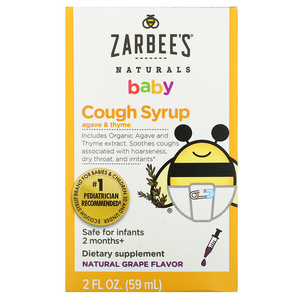 Zarbee's‏, Baby, Cough Syrup, Agave & Thyme, Natural Grape Flavor, 2 fl oz (59 ml)