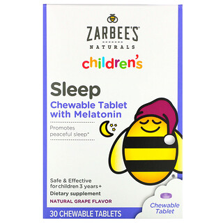 Zarbee's, 儿童，褪黑素睡眠幫助补充剂，适合 3 岁及以上儿童，天然葡萄味，30 片咀嚼片 
