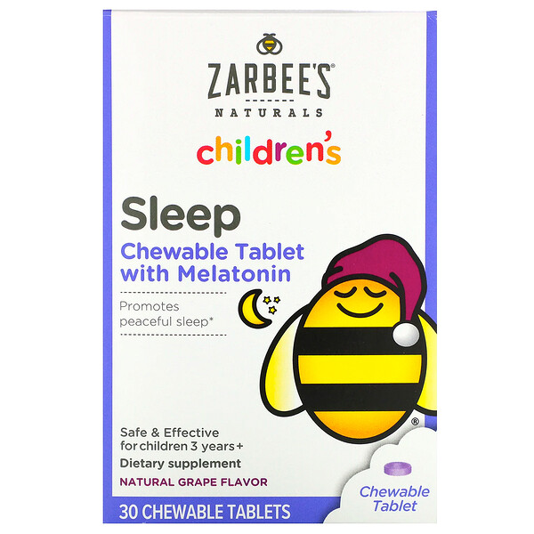 Zarbee's‏, Children's, Sleep with Melatonin Supplement, For Children 3 Years +, Natural Grape Flavor, 30 Chewable Tablets