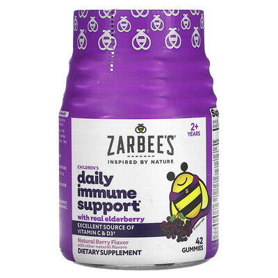 

Zarbee's Бузина для укрепления иммунитета детей, натуральный ягодный вкус, для детей старше 2 лет, 42 жевательные конфеты