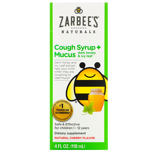 Zarbee's‏, Children's Cough Syrup + Mucus, Dark Honey & Ivy Leaf, For Children 12 Months+, Natural Cherry Flavor, 4 fl oz (118 ml)