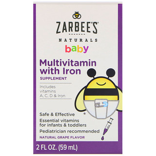 Zarbee's, Нэчуралс, мультивитамин для малышей с железом, натуральный виноградный вкус, 2 жидк. унц. (59 мл)