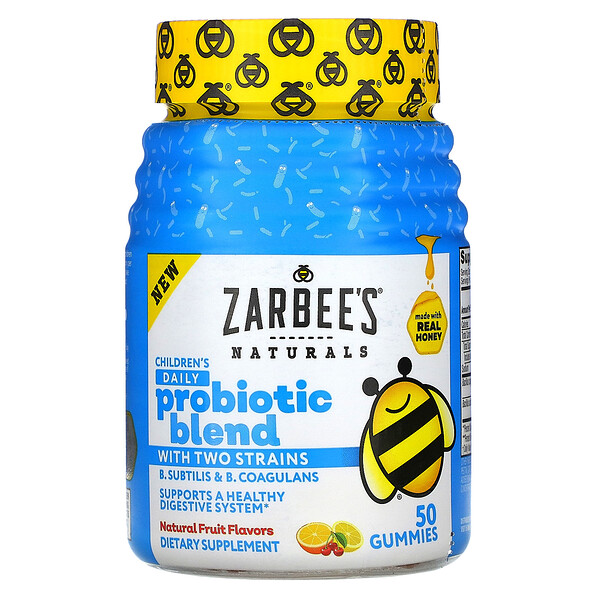 Zarbee's, Смесь пробиотиков для детей на каждый день, два штамма, натуральный фруктовый вкус, 50 жевательных таблеток