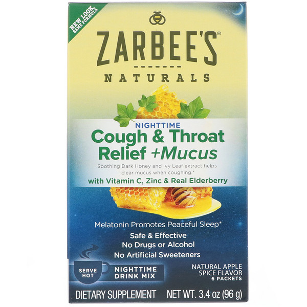 Zarbee's, Cough & Throat Relief + Mucus Nighttime Drink Mix, Natural