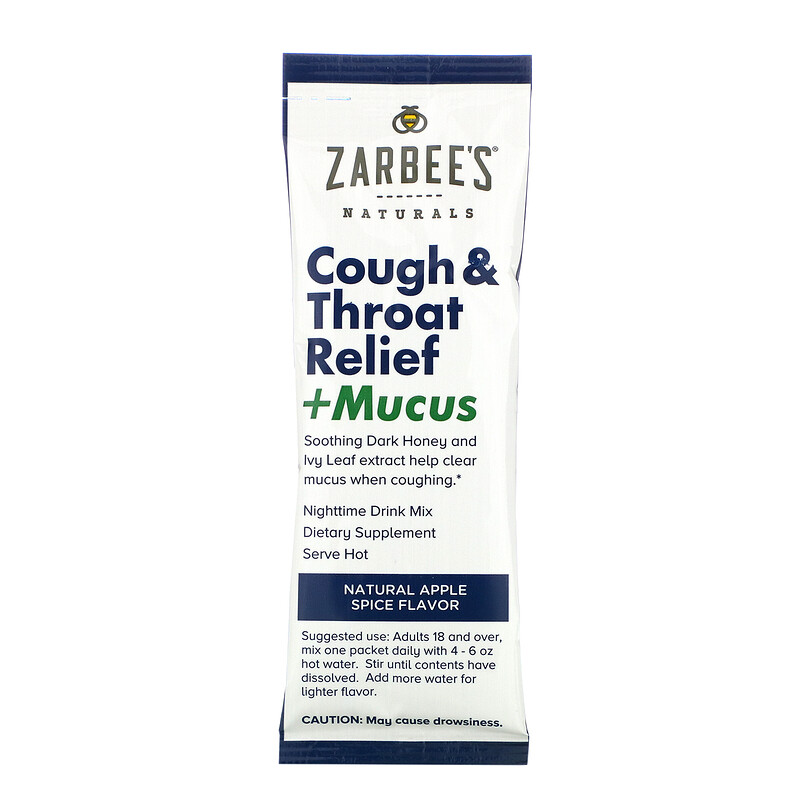 Zarbee's, Cough & Throat Relief + Mucus Nighttime Drink Mix, Natural