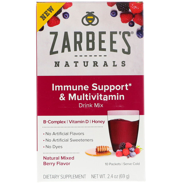 Zarbee's, Immune Support & Multivitamin Drink Mix with Vitamin D, Honey, Natural