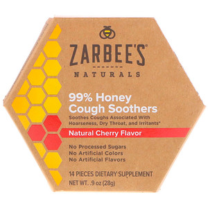 Отзывы о Зарбис, 99% Honey Cough Soothers, Natural Cherry Flavor, 14 Pieces