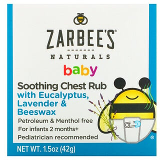 Zarbee's, Детская успокаивающая мазь для растирания грудной клетки с эвкалиптом, лавандой и пчелиным воском, 42 г (1,5 унции)