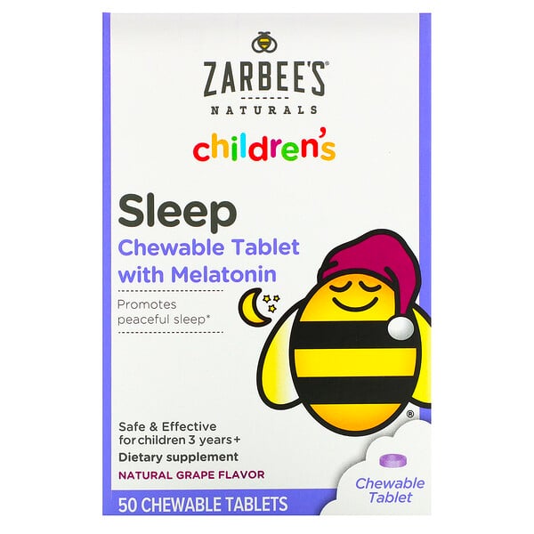 Suplemento para dormir con melatonina para niños, Sabor natural a uva, Para niños de 3 años en adelante, 50 comprimidos masticables